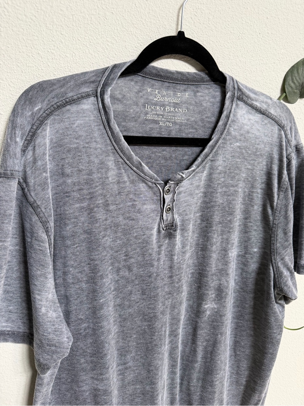 Lucky Brand Grey Washed Henley Tee NWOT